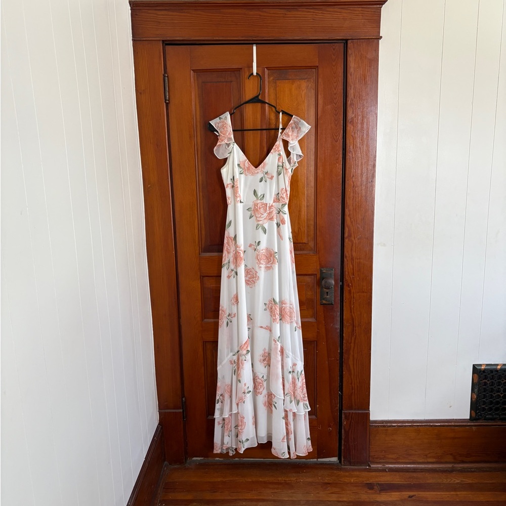 Lulu's White Maxi Dress with Peach Rose Print